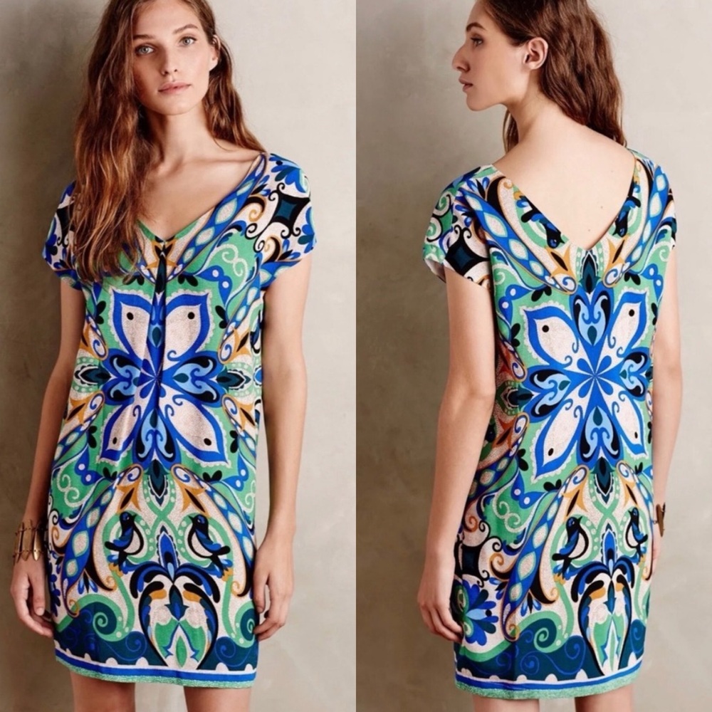 Maeve Folksong Shift Dress XS Anthropologie Bohemian Bird Print Lined EUC - Picture 11 of 11
